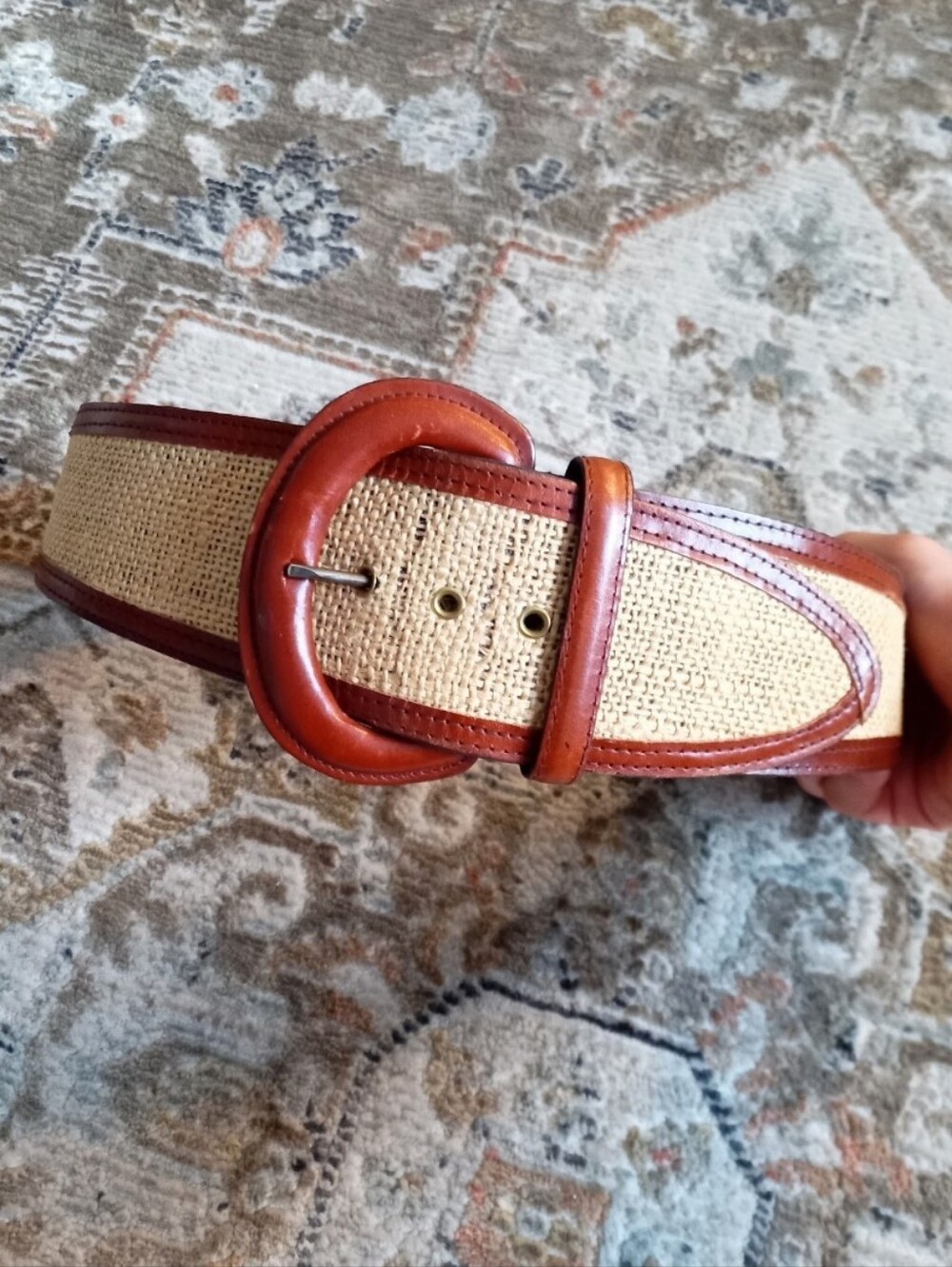 Avignon vintage leather thick braided raffia statement belt